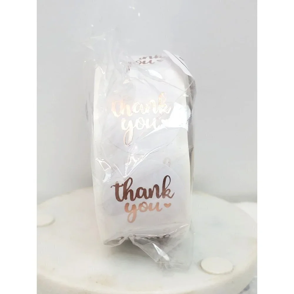 1000 Thank You Stickers Metallic Script Roll Round 1 inch 500x2